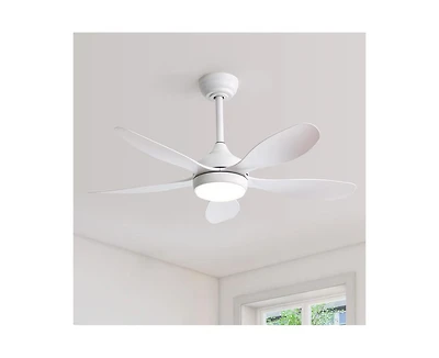 Sofucor 42-inch Matte White 5-Blade 6-Speed Adjustable Led Ceiling Fan Light with Remote Control