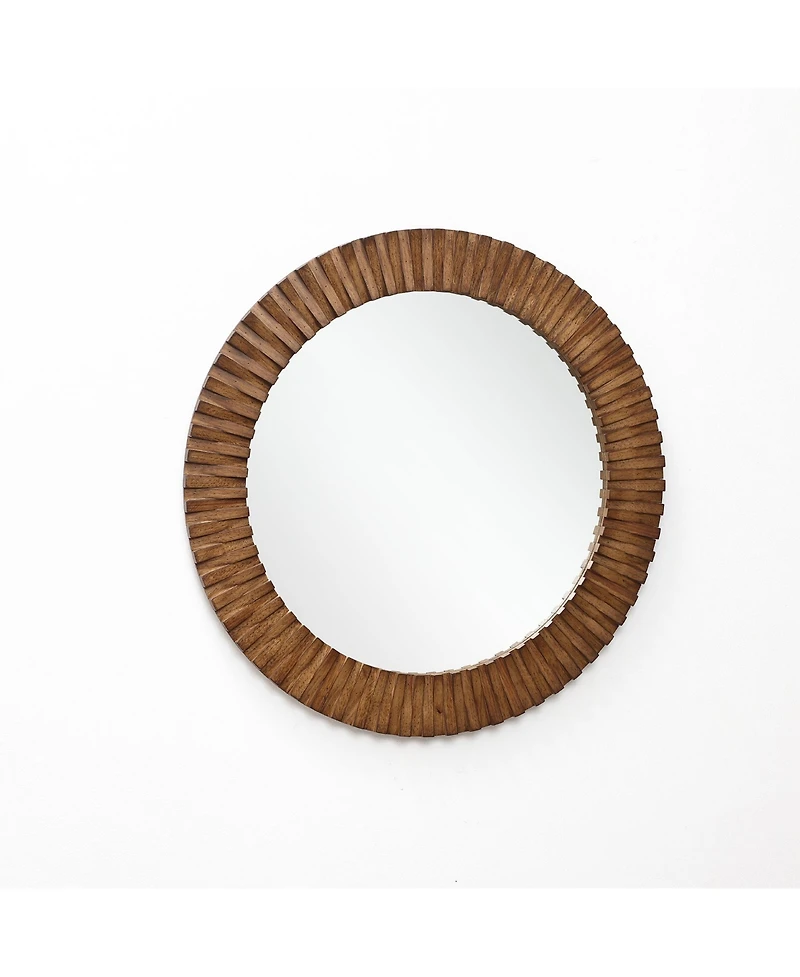 LuxenHome Rustic Oak Wood Textured Round Wall Mirror, 29” Decorative Home Accent