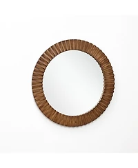 LuxenHome Rustic Oak Wood Textured Round Wall Mirror, 29” Decorative Home Accent