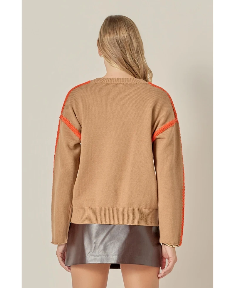 English Factory Women's Stitch Detailed Crew Neck Knit