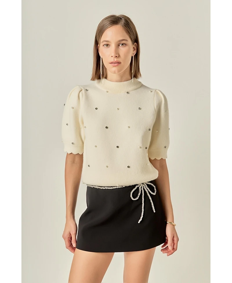 English Factory Women's Scallop Embellishment Knit