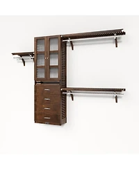 Solid Wood Reach-In Closet Organizer with 4 Shaker Style Drawers and Glass Doors