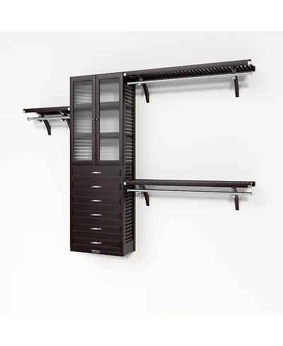 Solid Wood Reach-In Closet Organizer with 6 Drawers and Glass Doors