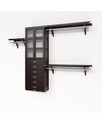 Solid Wood Reach-In Closet Organizer with 6 Drawers and Glass Doors