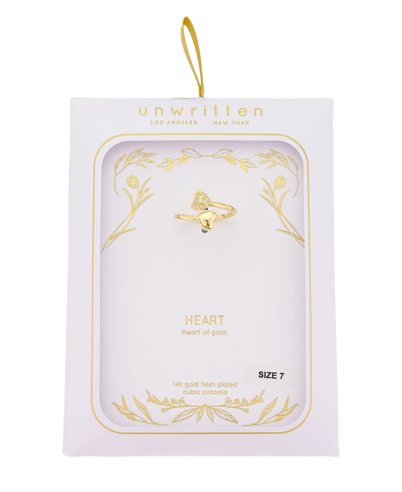 Unwritten Cubic Zirconia Gold Plated Double Heart Ring