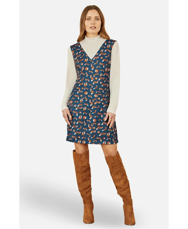 Yumi Women's Fox Long Sleeve Layered Tunic Dress