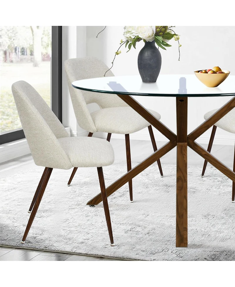 Modern 5-Piece Glass Top Dining Set for Small Spaces, 39.4'' Round Table with Fabric Chairs Kitchen or Apartment-Maison Boucle