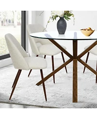 Modern 5-Piece Glass Top Dining Set for Small Spaces, 39.4'' Round Table with Fabric Chairs Kitchen or Apartment-Maison Boucle