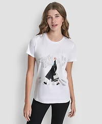 Dkny Women's Short-Sleeve Crosswalk Conversational Top