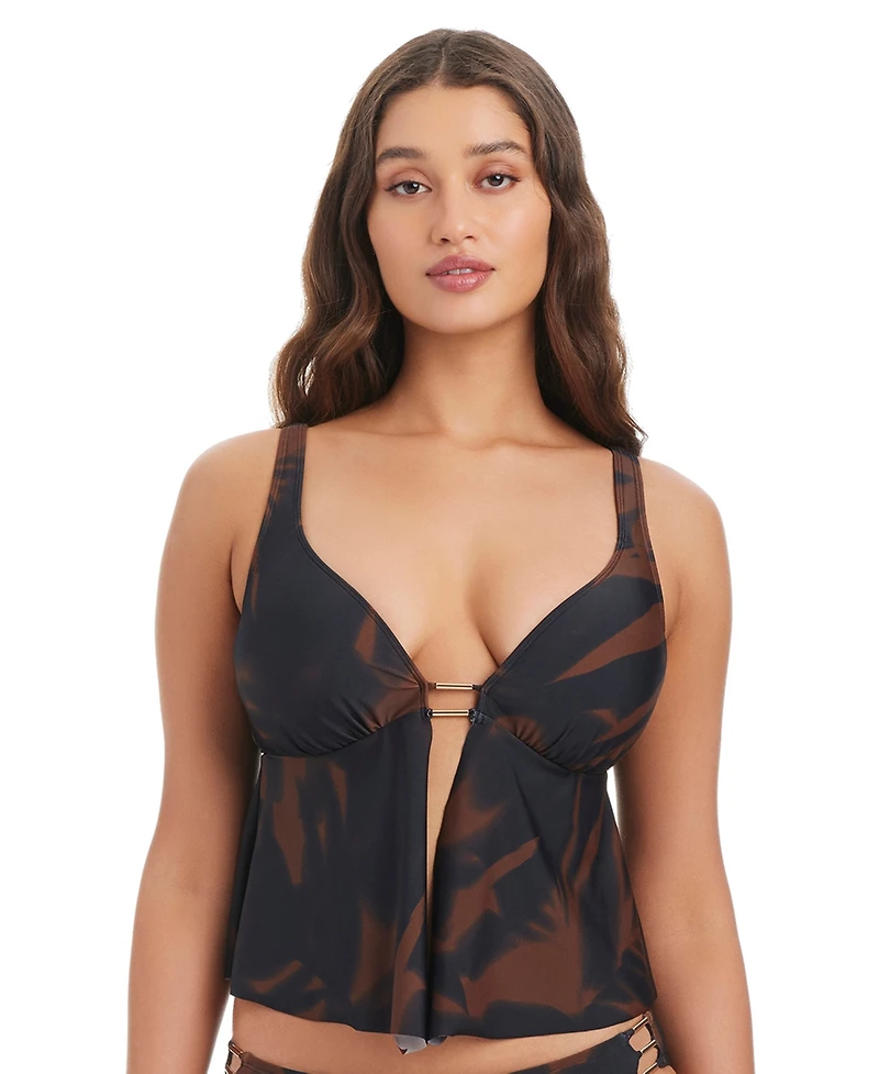 Bar Iii Women's Palm Breeze Fly Away Over-The-Shoulder Tankini, Macy's Exclusive