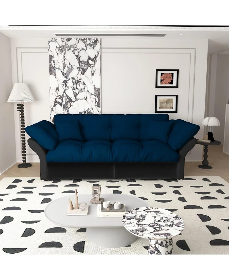 Maison Boucle 74.8" Queen Pull Out Sofa Bed, 3-in-1 Convertible Velvet Loveseat Sleeper with 2 Pillows for Living Room or Guest