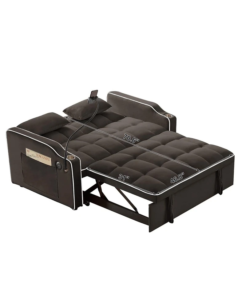 Maison Boucle 2-Seater Sofa Bed with Pull Out Sleeper, Usb & Type-c Charging, Adjustable Backrest, Modern Velvet Loveseat for Small Spaces
