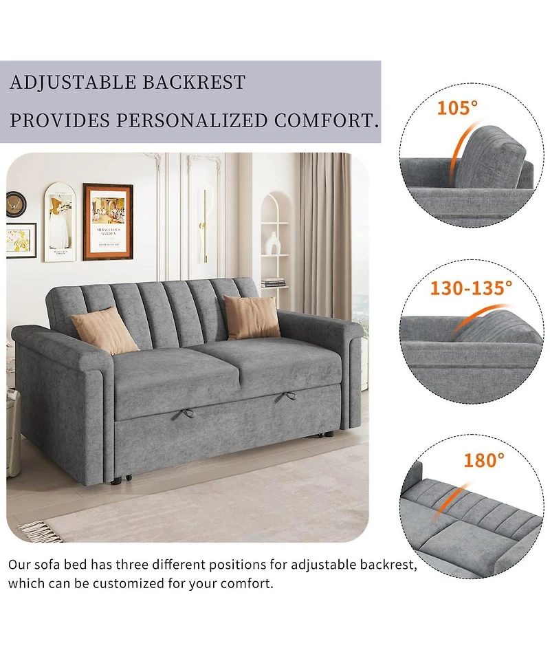 Maison Boucle Pull-Out Sleeper Loveseat Sofa with Adjustable Backrest, Small Space Convertible Couch Bed for Guest Room or Apartment