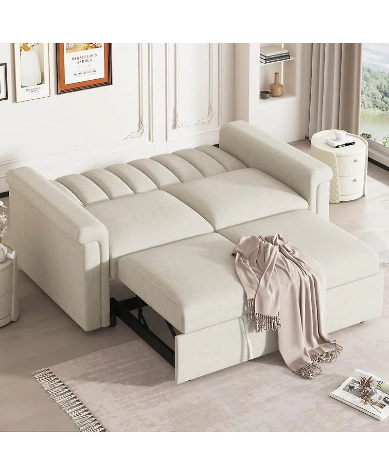 Maison Boucle Pull-Out Sleeper Loveseat Sofa with Adjustable Backrest, Small Space Convertible Couch Bed for Guest Room or Apartment