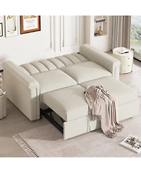 Maison Boucle Pull-Out Sleeper Loveseat Sofa with Adjustable Backrest, Small Space Convertible Couch Bed for Guest Room or Apartment