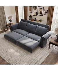 Maison Boucle 93.7" Velvet King Pull Out Sofa Bed, 3-in-1 Convertible Sleeper Couch with Chaise & Nailhead Trim for Living Room or Guest