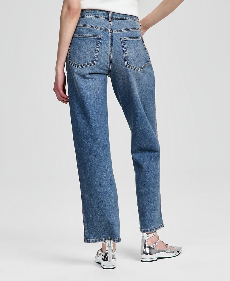 And Now This Petite Embellished High Rise Straight Jeans, Macy's Exclusive