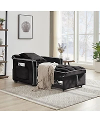 Maison Boucle 3-in-1 Convertible Velvet Chair Bed, Single Sleeper Sofa with Adjustable Backrest, Pull Out Bed & Side Pocket for Small Spaces