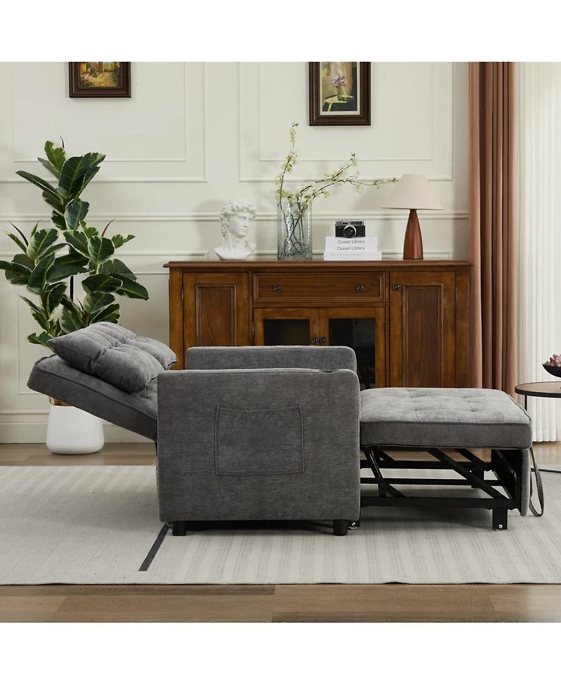 Linen Sleeper Sofa Bed, 2-Seater Pull Out with Cup Holder, Usb Charging, Multi-Position Back for Apartment or Guest Room-Maison Boucle