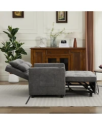 Linen Sleeper Sofa Bed, 2-Seater Pull Out with Cup Holder, Usb Charging, Multi-Position Back for Apartment or Guest Room-Maison Boucle