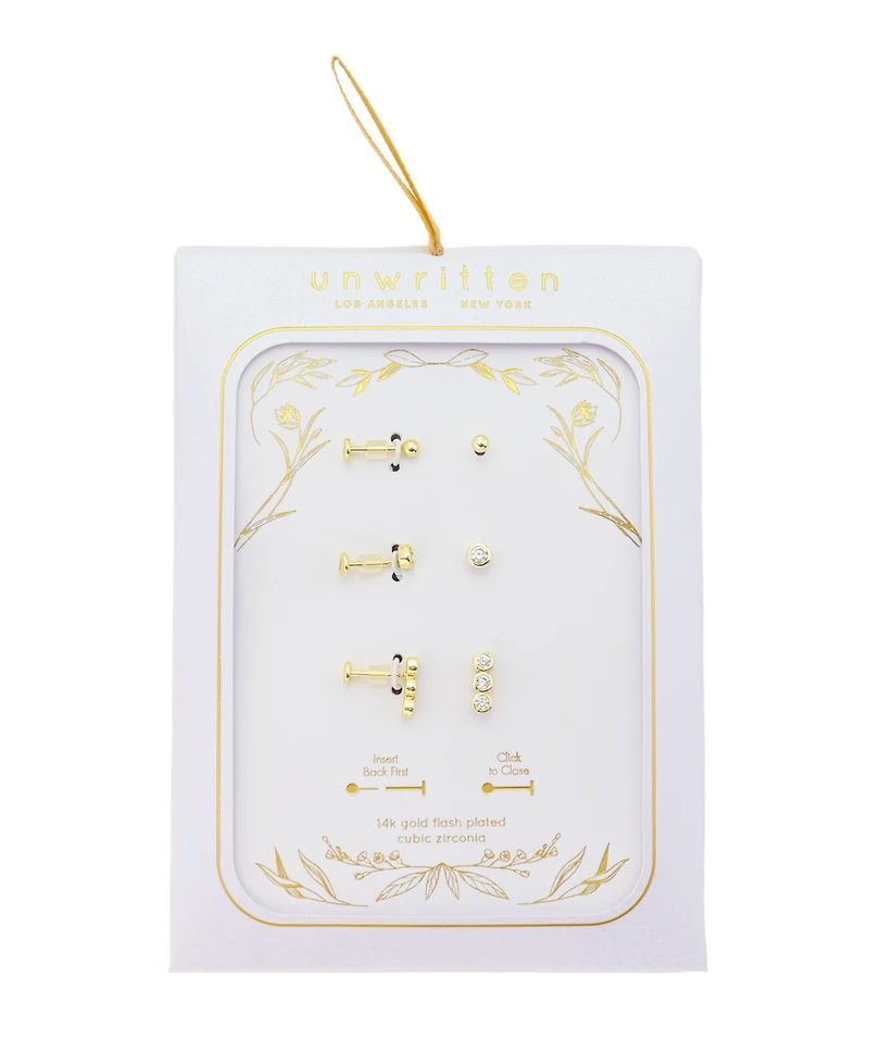 Unwritten Trio Cubic Zirconia and Mother of Pearl Flat Back Earrings Set