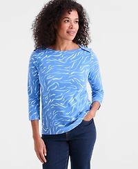 Style & Co Women's Pima Cotton 3/4-Sleeve Boat-neck Top, Macy's Exclusive