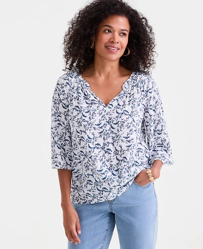 Style & Co Women's Printed Flutter-Sleeve Top, Macy's Exclusive