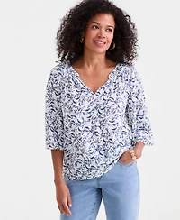 Style & Co Women's Printed Flutter-Sleeve Top, Macy's Exclusive