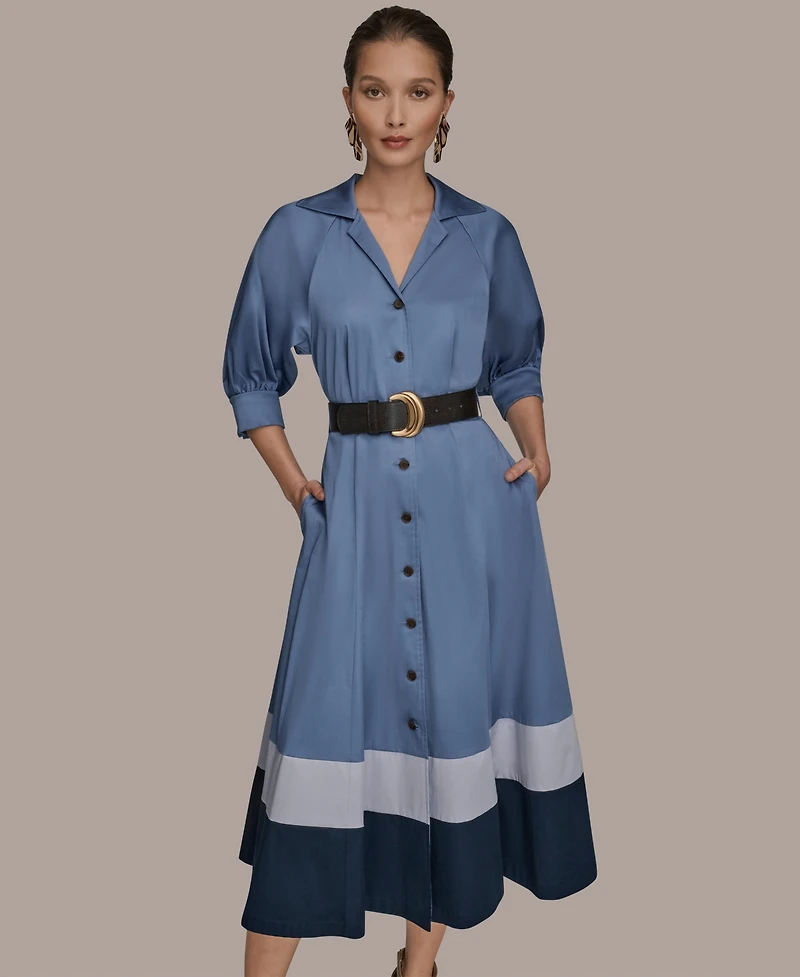 Donna Karan New York Women's Collared Belted Midi Dress