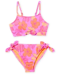 Angel Beach Girls 7-16 Hibiscus Print Rash Guard, Bikini and Hipster Bottom, 3-Piece Set