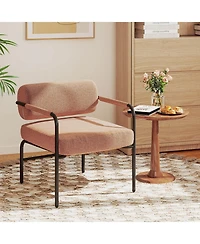 Costway 1 Pcs Modern Velvet Upholstered Accent Chair with Cylindrical Backrest & Metal Armrests