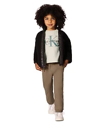 Calvin Klein Boys 2T-7 3-Piece Berber Shirt Jacket, Long-Sleeve T-Shirt and Joggers Set