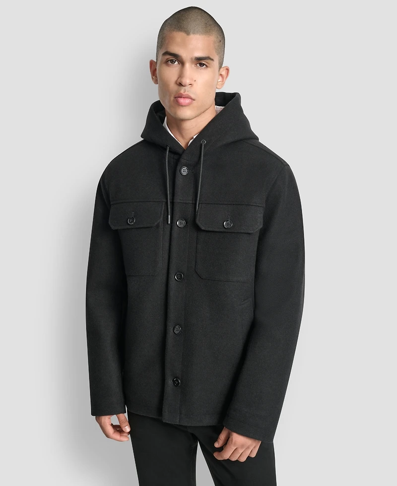 Dkny Men's Faux Wool Hooded Shirt Jacket