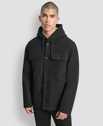Dkny Men's Faux Wool Hooded Shirt Jacket