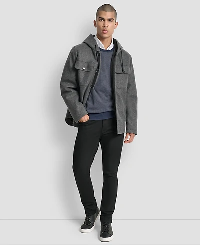 Dkny Men's Faux Wool Hooded Shirt Jacket
