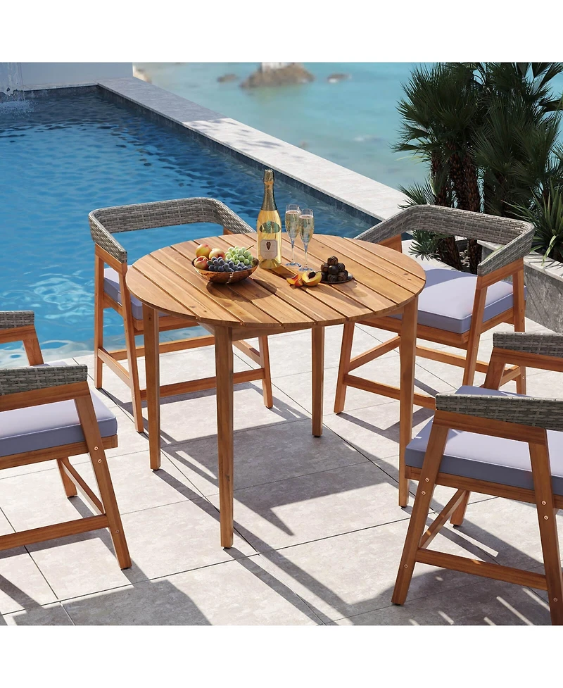 Costway Round Outdoor Dining Table for 4 People 36 inch Acacia Wood Patio Table for Yard