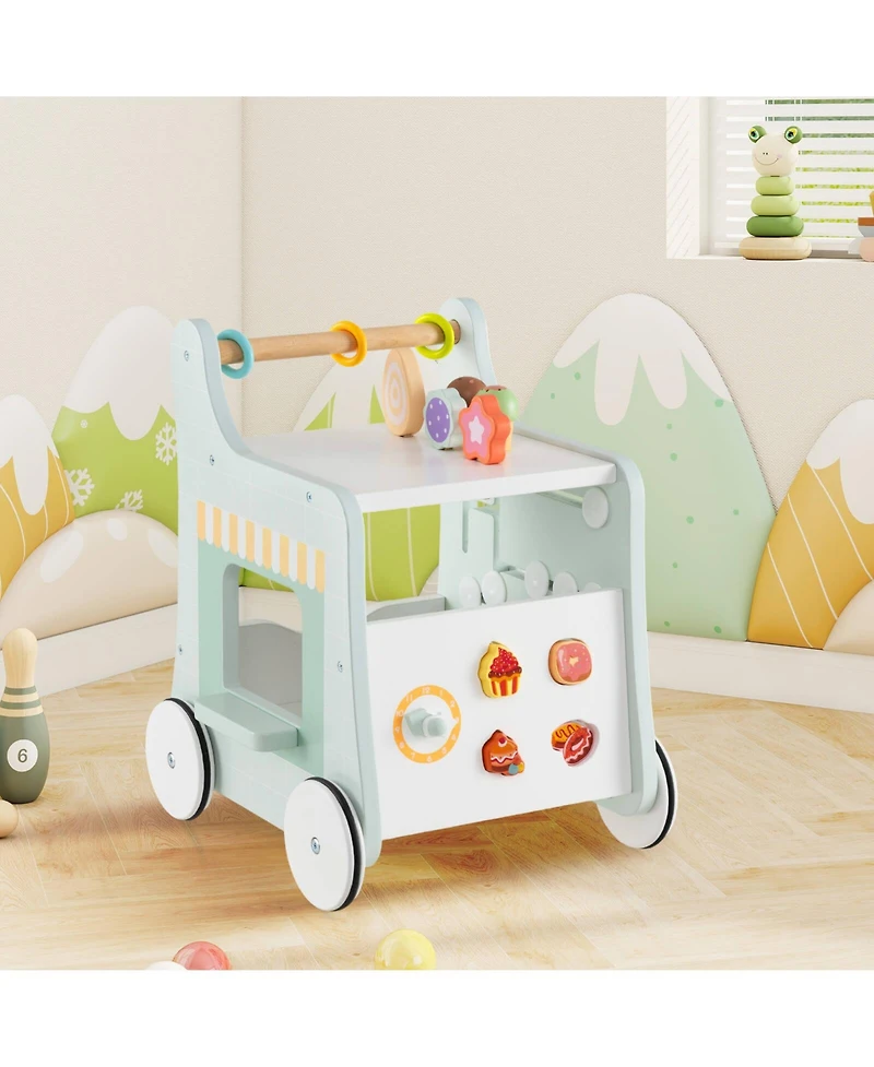 Costway Wooden Baby Walker Ice Cream Cart Toy with Sweet Accessories & Smooth Wheels