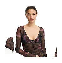 Cotton On Women's Alix Sheer Mesh Button-Through Long Sleeve Top