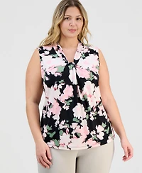 Kasper Plus Printed Knot-Neck Sleeveless Top