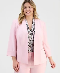 Kasper Plus Size Stretch Crepe Open Front 3 4 Sleeve Cardigan Printed Knot Front Sleeveless Top Core Julia Stretch Mid Rise Straight Leg Pants