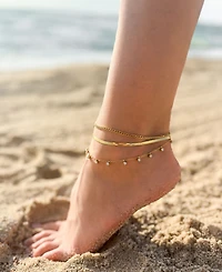 Adornia Tarnish Resistant Gold Three Chain Anklet Set