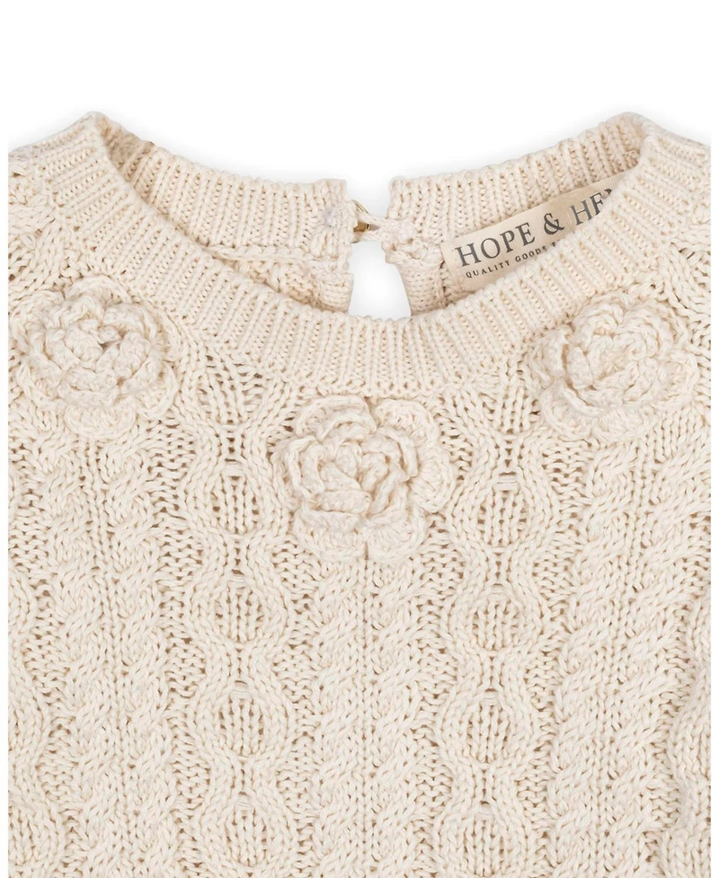 Hope & Henry Little and Big Girls' Organic Rosette Detail Cable Knit Sweater Dress