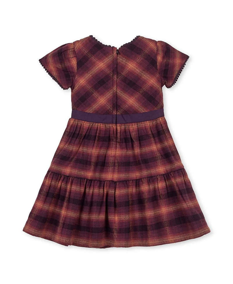 Hope & Henry Big Girls Organic Puff Sleeve Tiered Flannel Dress with Sash