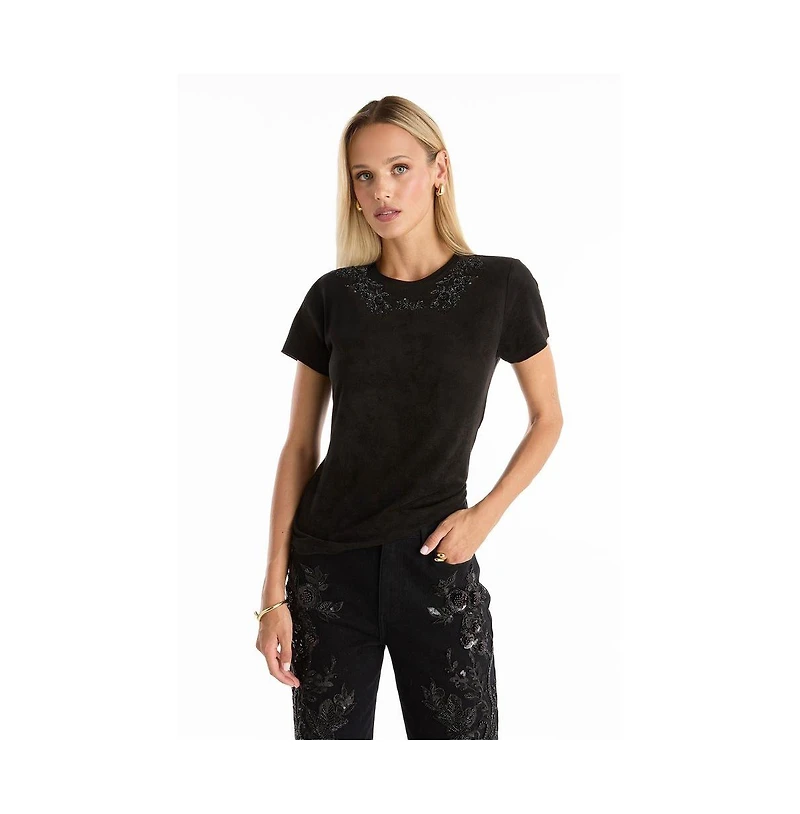 The Noli Shop Women's Amaya Floral Sequin T-Shirt - Black