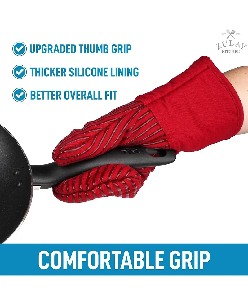 Zulay Kitchen Heat Resistant Thick Cotton Oven Mitts with Non-Slip Silicone Liner
