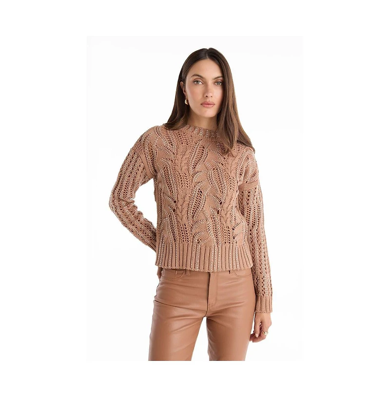 The Noli Shop Women's Elea Crystal Knit Sweater - Sangria