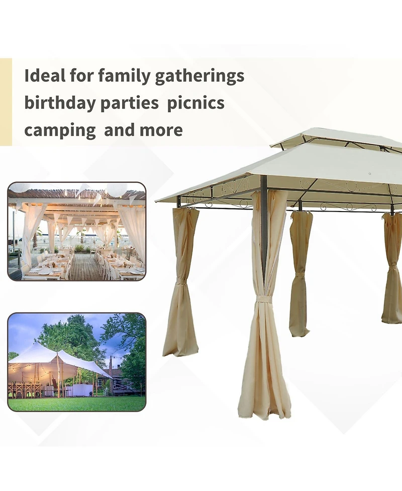 Outsunny 10'x13' Outdoor Canopy 2-Tier Top Gazebo Bbq Party Tent,
