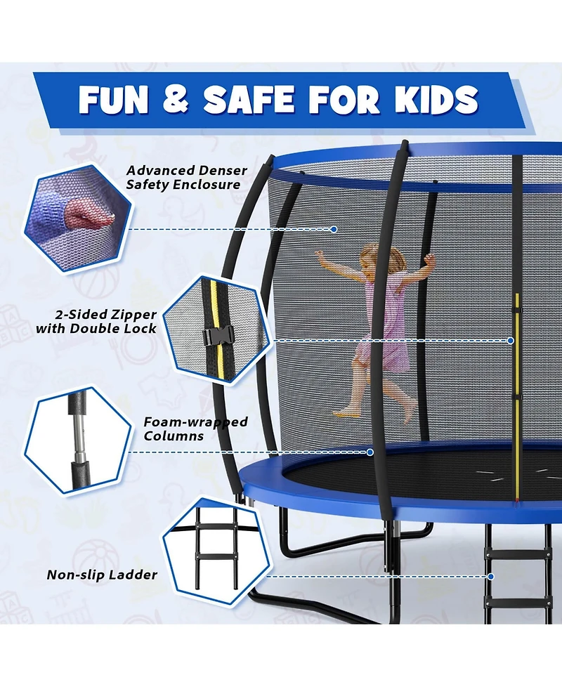 Sugift 12FT Astm Approved Recreational Trampoline with Ladder