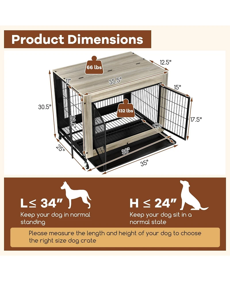 Sugift Industrial Dog Kennel with Flip-up Top 3 Lockable Doors and Removable Tray