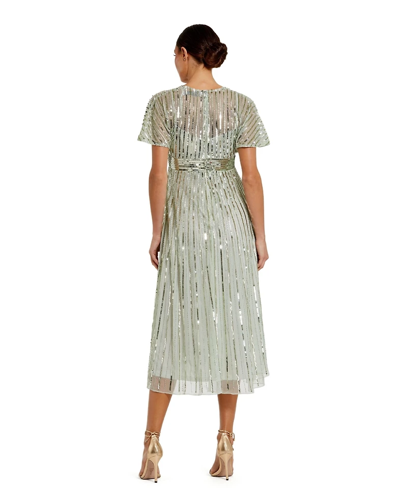 Mac Duggal Women's Embellished Short Sleeve Empire Waist Dress